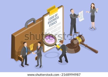3D Isometric Flat Vector Conceptual Illustration of Code Of Business Ethics, Corporate Compliance Rules