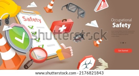 3D Vector Conceptual Illustration of Occupational Safety, Worker Security Protection Policy