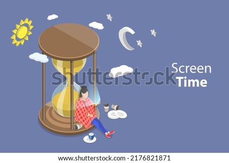 3D Isometric Flat Vector Conceptual Illustration of Screen Time, Internet and Social Media Addiction