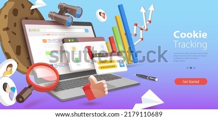 3D Vector Conceptual Illustration of Cookie Tracking, Online Behavior Monitoring