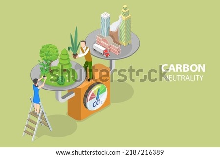 3D Isometric Flat Vector Conceptual Illustration of Carbon Neutrality, Net Zero or CO2 Neutral