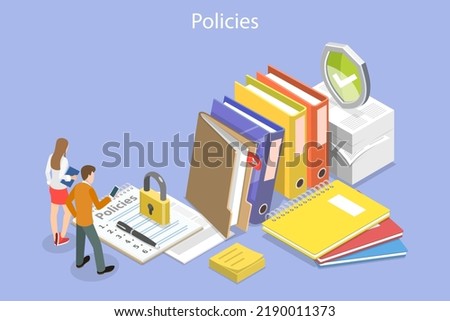 3D Isometric Flat Vector Conceptual Illustration of Policies and Procedures, Regulations and Ethical Practices