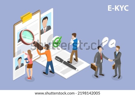 3D Isometric Flat Vector Conceptual Illustration of E-KYC, Know Your Customer