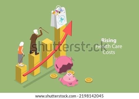 3D Isometric Flat Vector Conceptual Illustration of Rising Health Care Costs, Drugs Price Increase