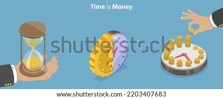 3D Isometric Flat Vector Conceptual Illustration of Time Is Money, Finanical Management and Planning