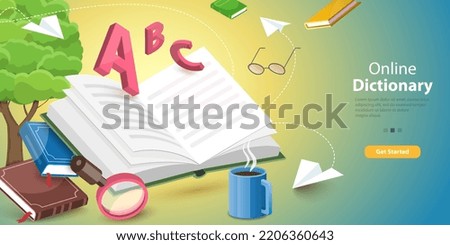 3D Vector Conceptual Illustration of Dictionary Search, Encyclopedia or Vocabulary