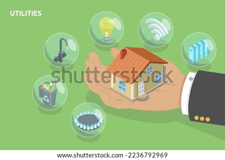 3D Isometric Flat Vector Conceptual Illustration of Household Utilities Set, Utility Services Foto d'archivio © 