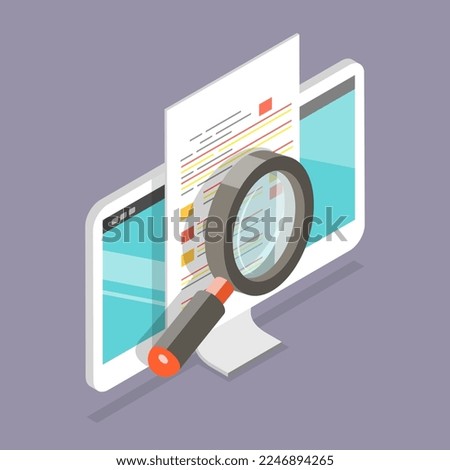 3D Isometric Flat Vector Icon of Document Review, Digital Document Check