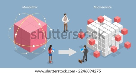 3D Isometric Flat Vector Conceptual Illustration of Microservice Architectural Pattern, Application Scalability