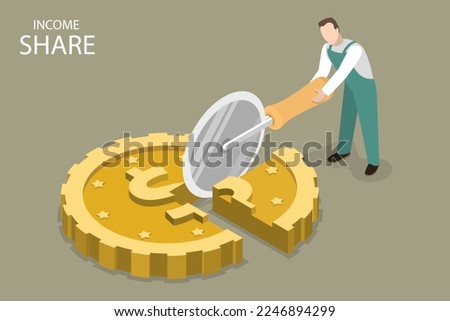 3D Isometric Flat Vector Conceptual Illustration of Income Share, Splitting an Expenses