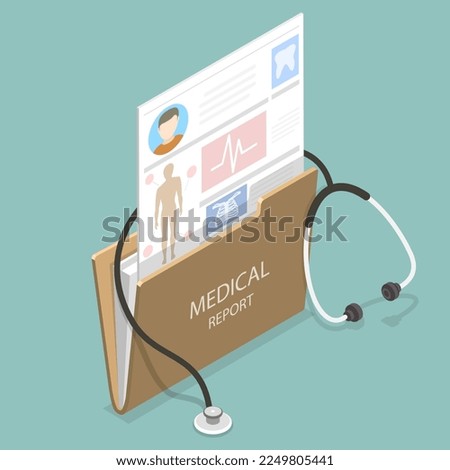 3D Isometric Flat Vector Conceptual Illustration of Medical Report, EHR, Electronic Health Record