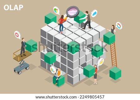 3D Isometric Flat Vector Conceptual Illustration of OLAP, Multi Dimensional Approach for Databases and Data Mining