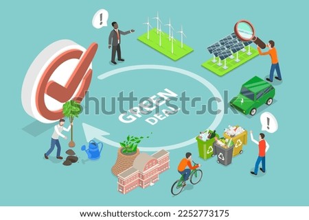 3D Isometric Flat Vector Conceptual Illustration of Green Deal or Policy Agreement, Nature Protecting Plan Outline