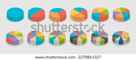 3D Isometric Flat Vector Set of Pie Chart Parts , Diagrama Statistic Wheels