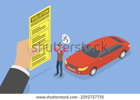 3D Isometric Flat Vector Conceptual Illustration of Violation Ticket, Penalty Points for Diver