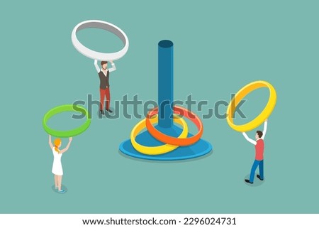 3D Isometric Flat Vector Conceptual Illustration of Pin And Rings, Ring Toss Game