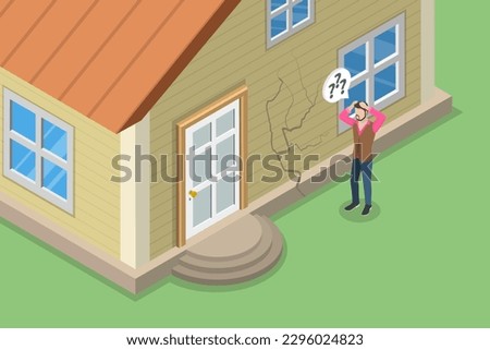 3D Isometric Flat Vector Conceptual Illustration of Crack In The Wall, Old House in a Poor Condition