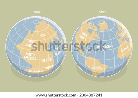 3D Isometric Flat Vector Conceptual Illustration of Continental Drift, Planet Earth Before and After