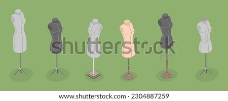 3D Isometric Flat Vector Set of Tailors Mannequins, Fashion Design and Dressmaking