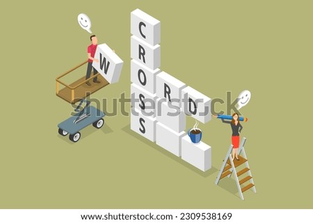 3D Isometric Flat Vector Conceptual Illustration of Crossword, Word Puzzle Solving