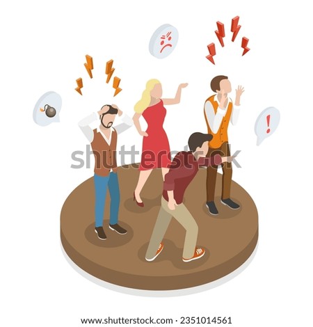3D Isometric Flat Vector Illustration of Angry Characters, Aggressive People Yelling at Each Other. Item 2