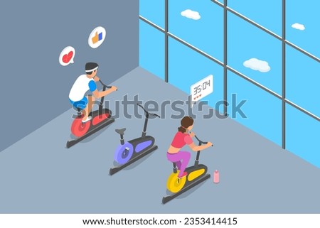 3D Isometric Flat Vector Conceptual Illustration of Cycling, Spinning Exercise