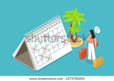 3D Isometric Flat Vector Conceptual Illustration of Holiday or Vacation Calendar