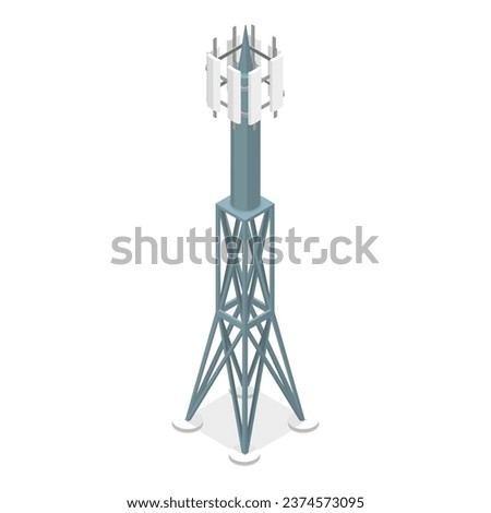 3D Isometric Flat Vector Set of Telecom Towers. Item 2