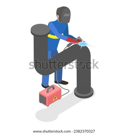 3D Isometric Flat Vector Set of Welder Workers. Item 3