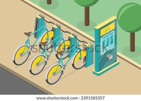 3D Isometric Flat Vector Illustration of Rental Bicycles