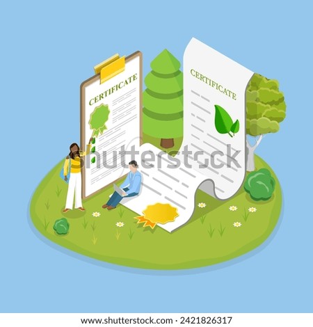 3D Isometric Flat Vector Illustration of Green Certificate, Eco License