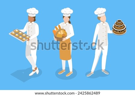 3D Isometric Flat Vector Illustration of Professional Baker, Happy Bakehouse Workers