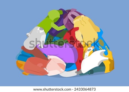 3D Isometric Flat Vector Illustration of Laundry Clothes Pile , Mess of Dirty Laundry