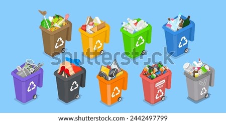 3D Isometric Flat Vector Illustration of Waste Management, Sorting Garbage