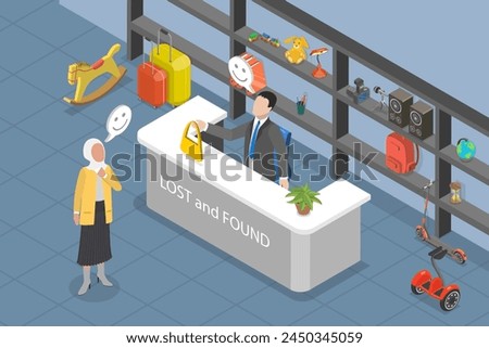 3D Isometric Flat Vector Illustration of Lost And Found Luggage Office, Baggage Claim