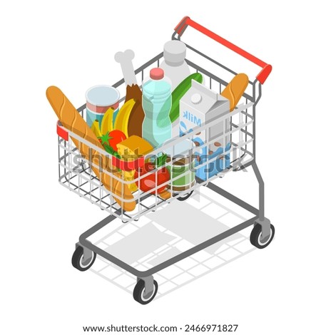 3D Isometric Flat Illustration of Shopping Bags, Different Grocery Sets. Item 4