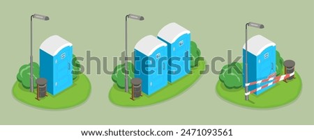 3D Isometric Flat Vector Set of Portable Toilets, Public Convenience Facilities