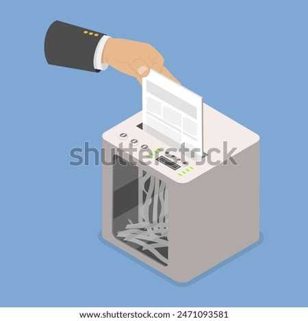 3D Isometric Flat Vector Illustration of Paper Shredder Machine, Information Protection