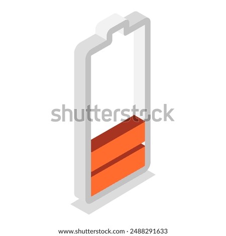 3D Isometric Flat Vector Set of Charging Level Batteries, Charge Indicator. Item 2