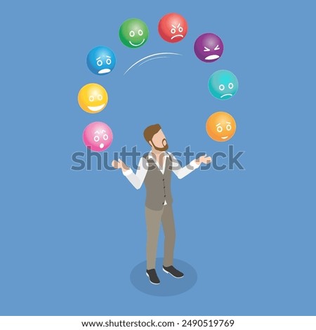 3D Isometric Flat Vector Illustration of Juggling Emotions, Emotional Intelligence, Balancing Multiple Responsibilities and Situations