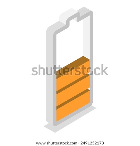 3D Isometric Flat Vector Set of Charging Level Batteries, Charge Indicator. Item 3