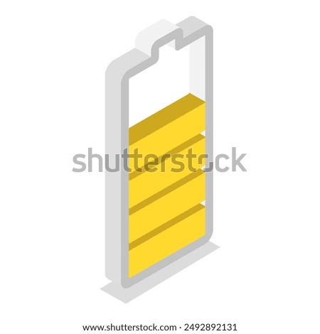 3D Isometric Flat Vector Set of Charging Level Batteries, Charge Indicator. Item 4