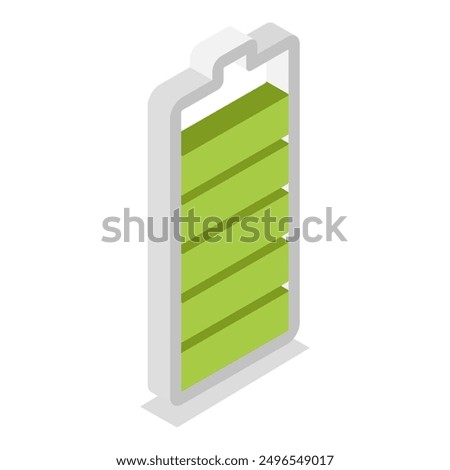 3D Isometric Flat Vector Set of Charging Level Batteries, Charge Indicator. Item 5