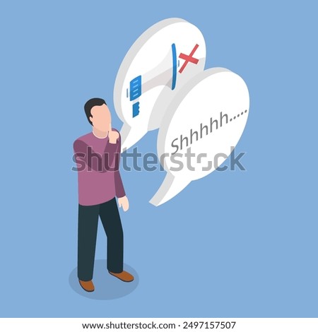 3D Isometric Flat Vector Illustration of Please Keep Quiet, Stop Talking or Making Noise