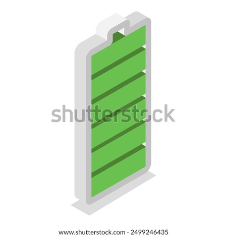 3D Isometric Flat Vector Set of Charging Level Batteries, Charge Indicator. Item 6