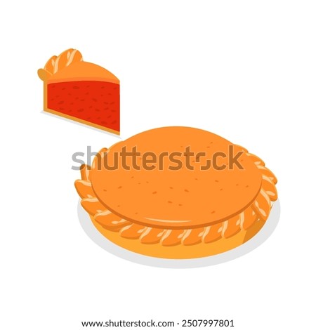 3D Isometric Flat Vector Set of Diffeent Pies and Slices, American Homemade Traditional Desserts. Item 2