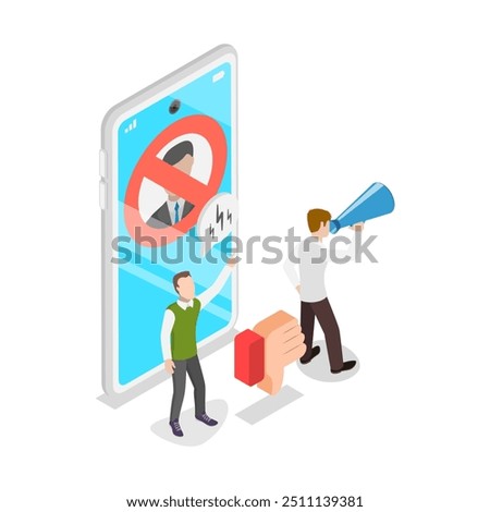 3D Isometric Flat Vector Illustration of Social Media Behavior, Boycott or Mass Riots. Item 2