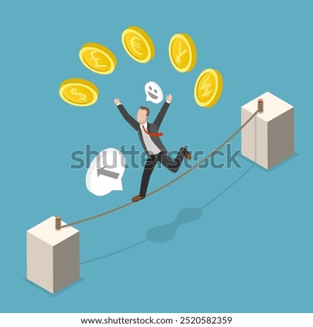 3D Isometric Flat Vector Illustration of Foreign Exchange Market, Businessman Expert Juggles Currency Coins