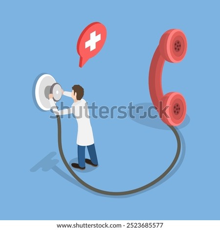 3D Isometric Flat Vector Illustration of Telehealth Service, Offering Remote Diagnosis And Consultation Through Telephone Or Online Conference