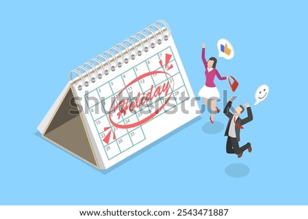 3D Isometric Flat Vector Illustration of Employee Long Holiday, Annual Leave